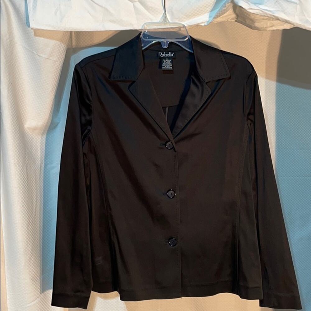 Rafaella 8 black satin unconstructed jacket euc